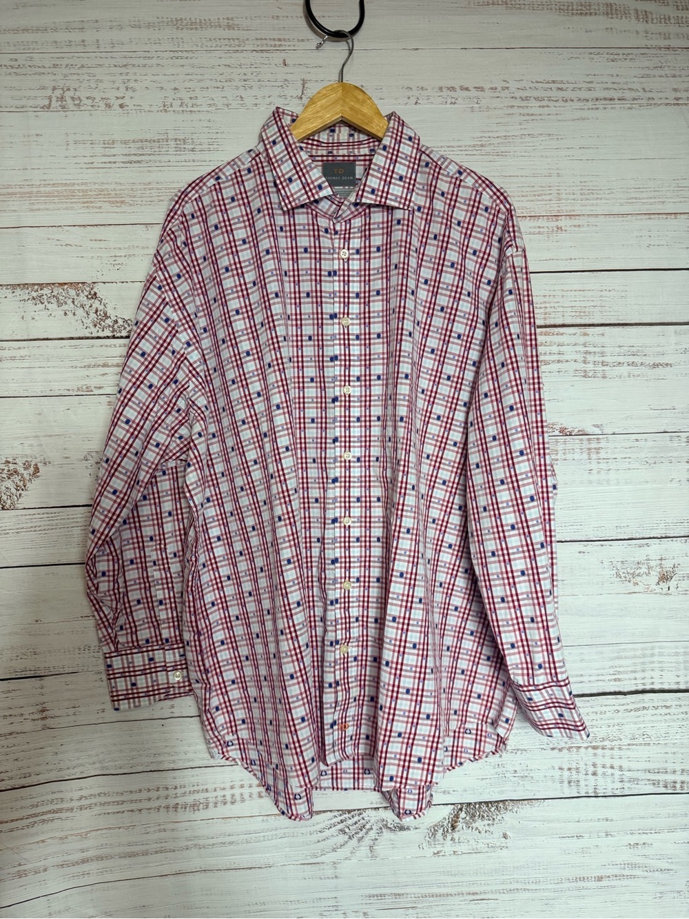Thomas Dean White and Red Plaid Casual Button-Down Shirt size XXXL
